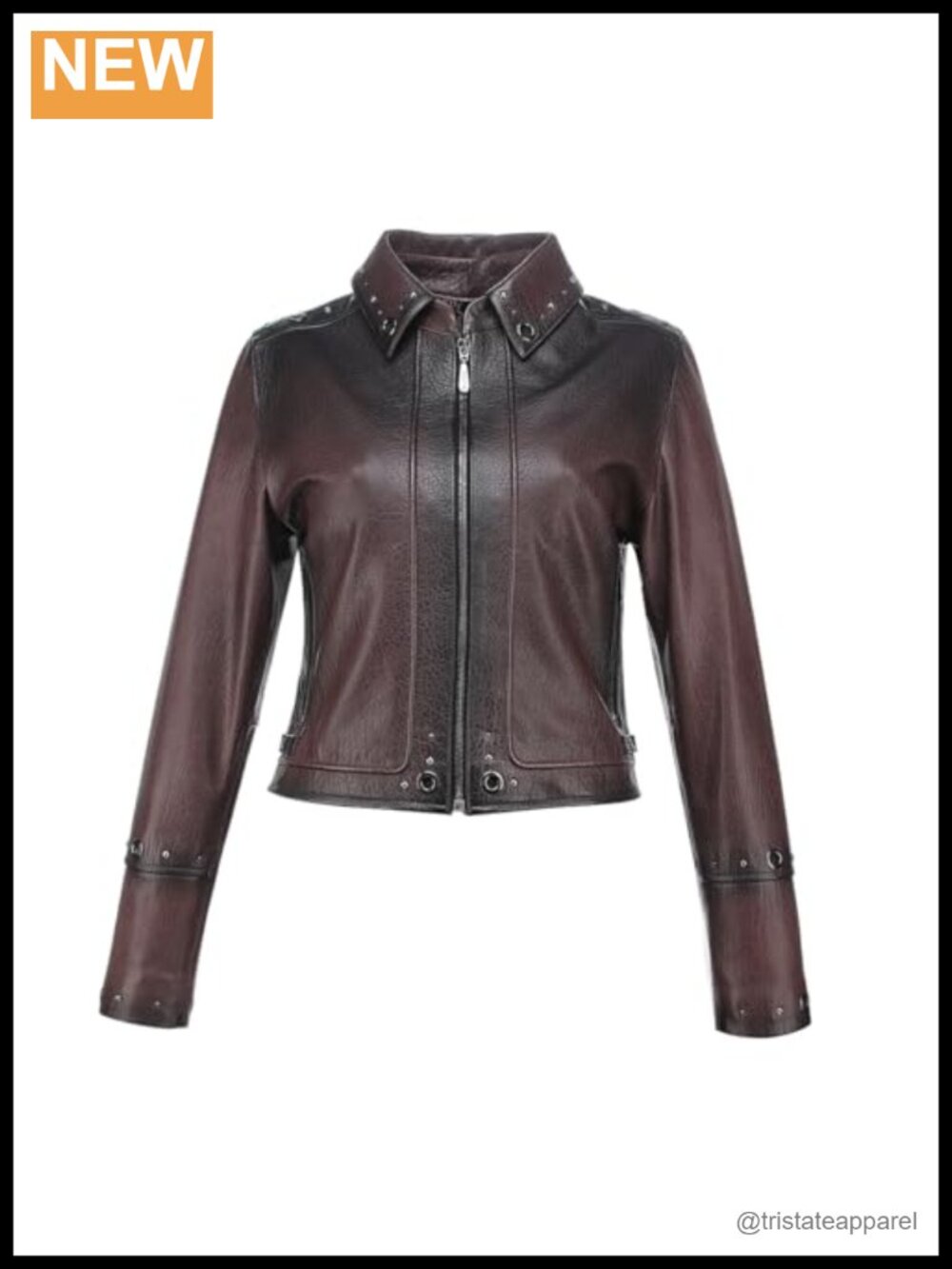 Genuine Ovine Leather Biker Jacket Long Sleeve with Zipper